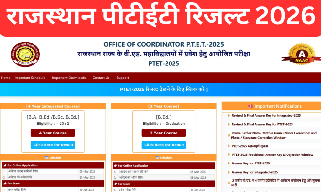 Rajasthan PTET Result 2026